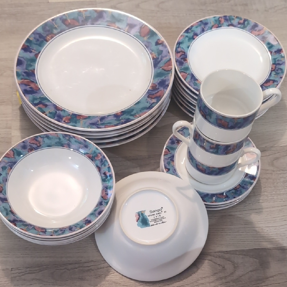Sango Multicolor Dinnerware Set with Blue and Purple Accents